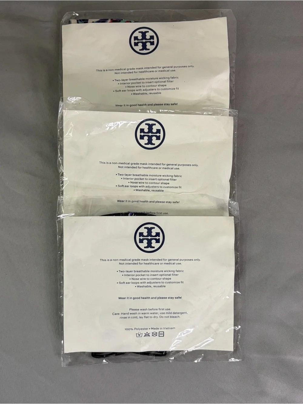 Tory Burch Floral Face Mask Set — Blue on Cream & Black Floral